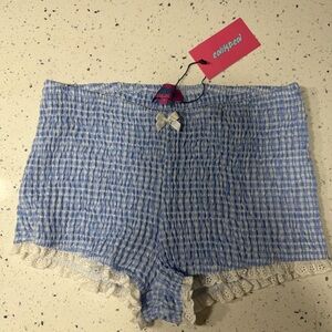 Edikted Blue and White Plaid Sleep Shorts
